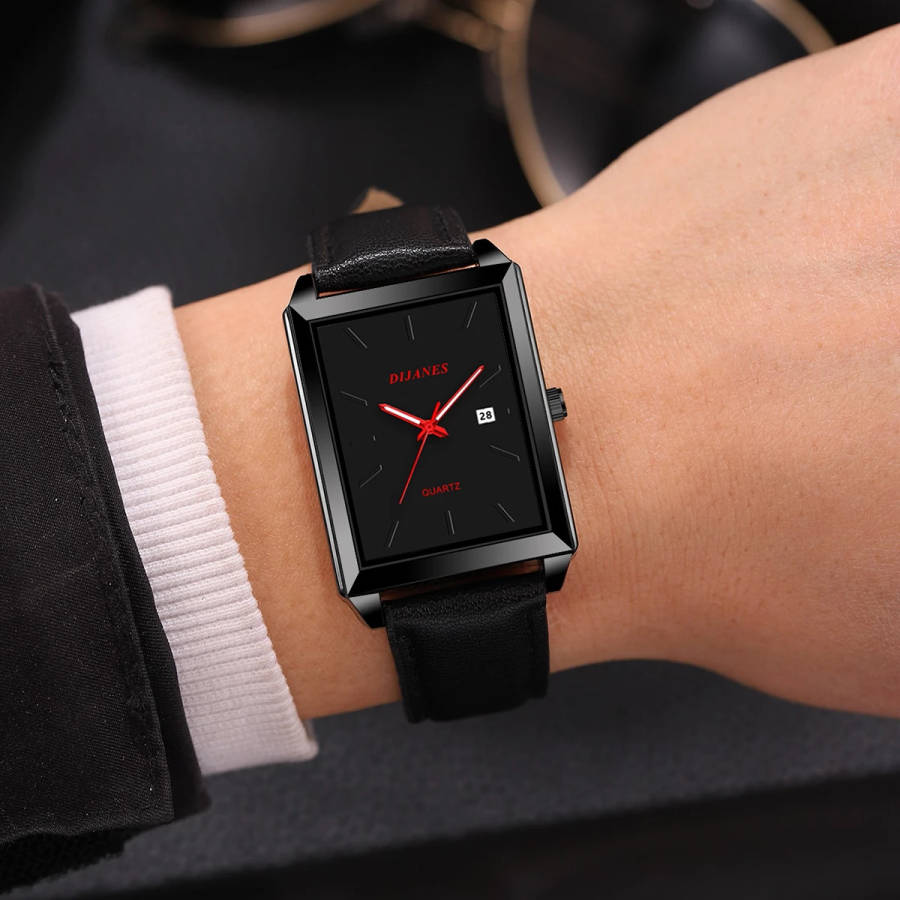 1pc Elegant Rectangular Quartz Watch for Men and Women with PU Leather Strap Date Display and Stylis