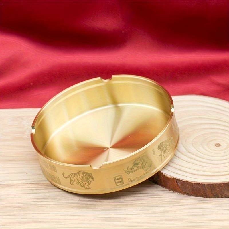 1pc Elegant Golden Tiger Dragon Design Brass Ashtray High-End Modern Traditional Style Ide