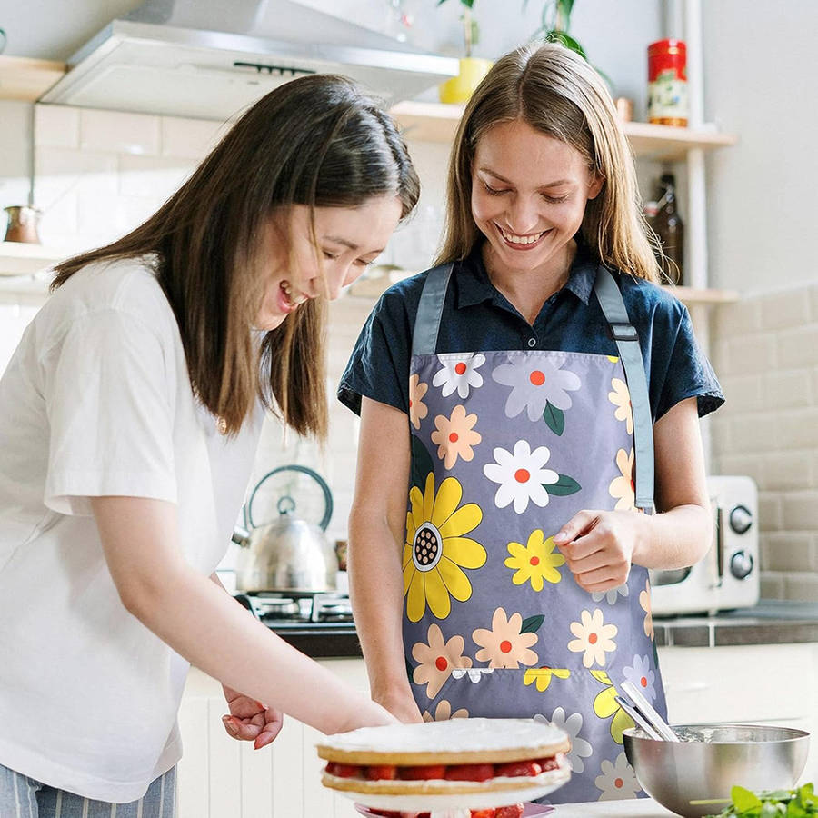 1pc Fashionable Women's floral apron with pockets adjustable perfect for cooking baking garden