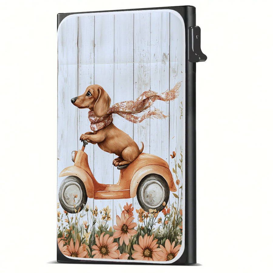 Dachshund On Scooter Pattern Metal Wallet