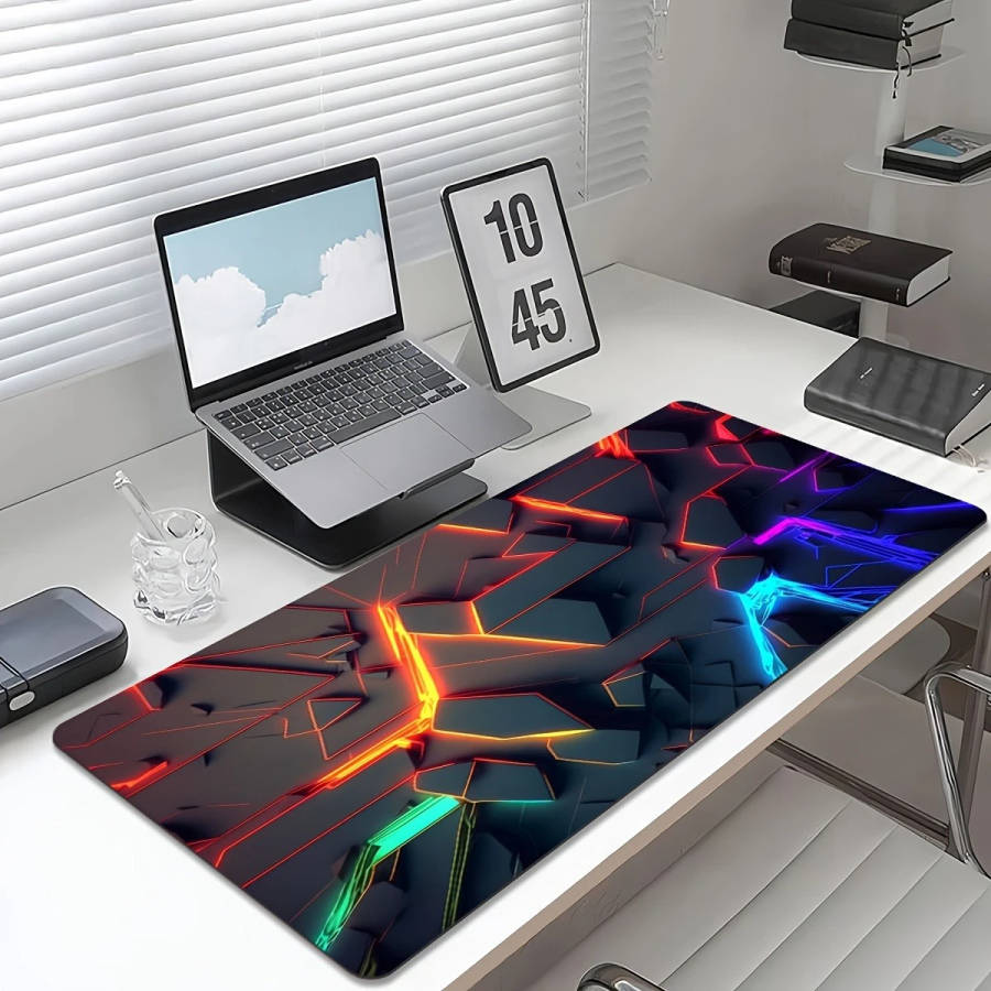 1pc 30x80cm Gaming Mouse Pad with Vibrant Neon Abstract Art Design Non-Slip Rubber Base
