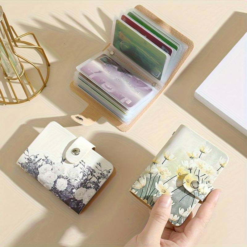 1pc Elegant Floral Pattern Synthetic Faux Leather Card Holder with 20 Slots Ideal for Credit Card