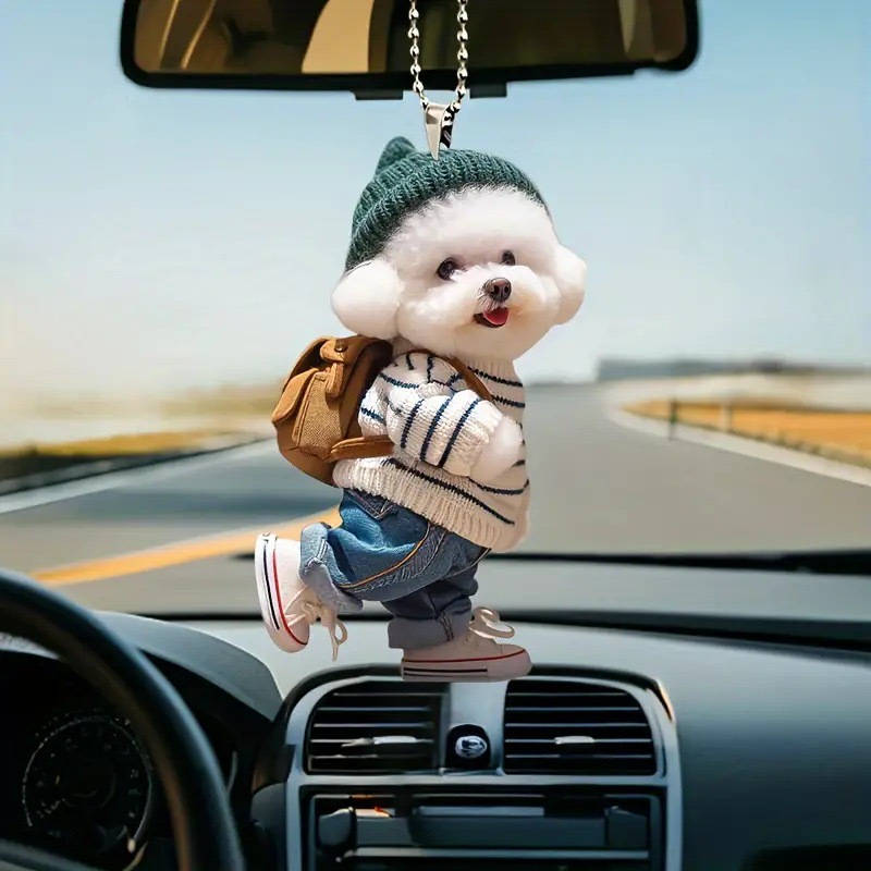 1pc 2D Flat  4pcs set combination of  puppy pendant creative car-mounted dog backpack hanging pe