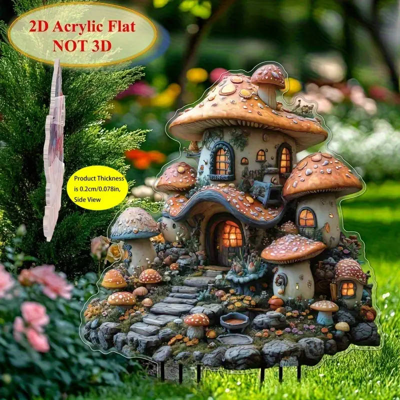2D Flat Acrylic Bohemian Mushroom House Garden Decoration