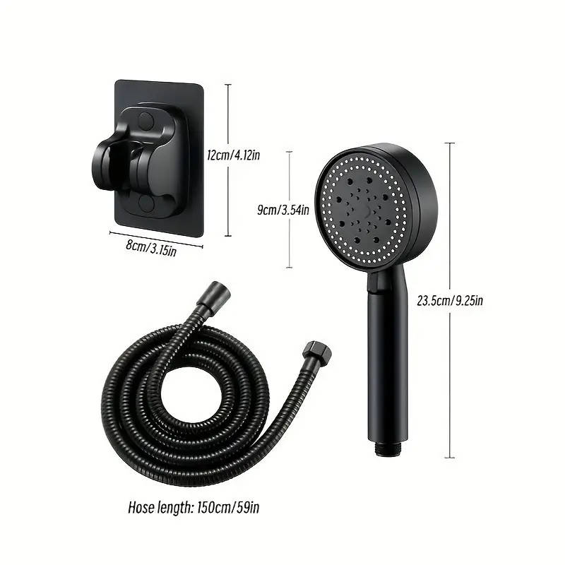 1set High-Pressure Handheld Shower Head with Bracket and Hose 5 Adjustable Water Flow Modes Wall Mou