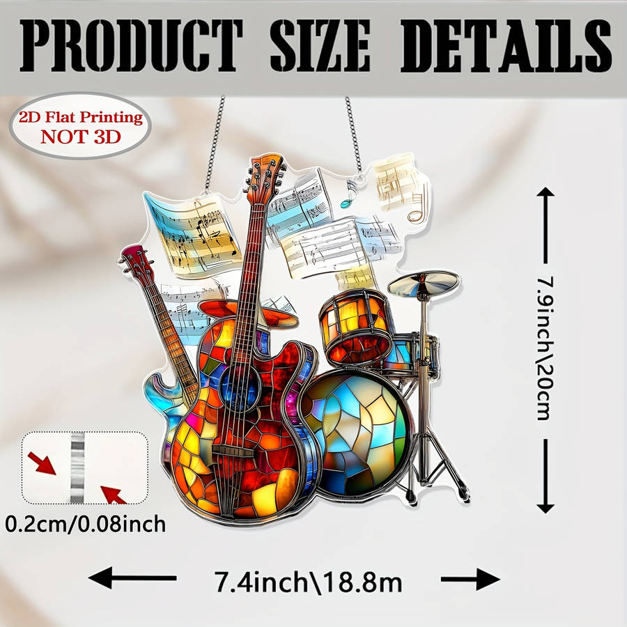 1pc 2D Flat  2D Acrylic Flat Colorful Plastic Guitar and Drum Wall Art with 2D Printing Musi
