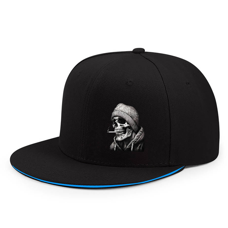 Urban Streetwear Baseball Cap Unisex Polyester Snapback Hat with Skull Graphic Sun Protecti