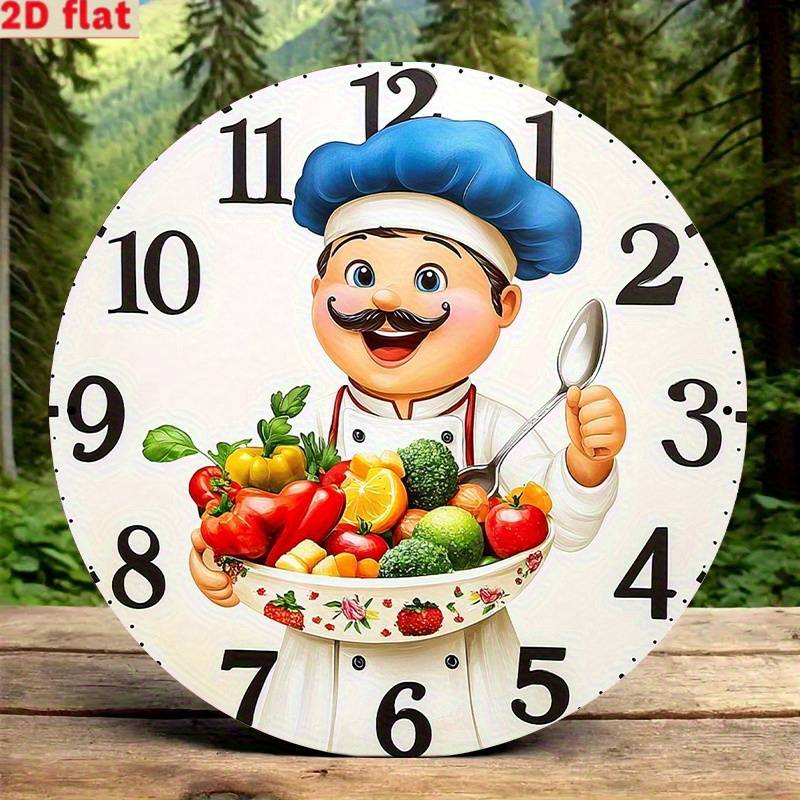 1pc Vintage Kitchen Wall Clock Cartoon Chef and Vegetable Design High-Definition Not real clock