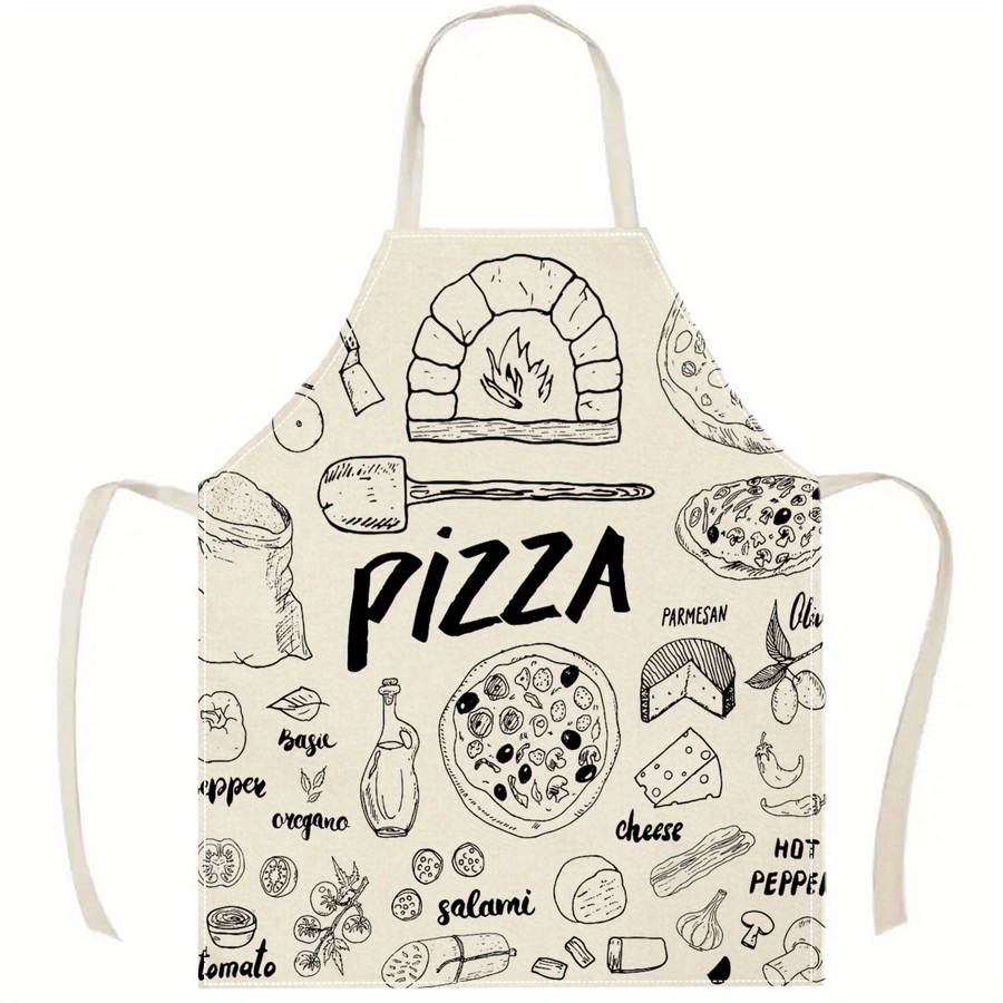1pc Pizza Pattern Linen Apron Creative Fun Fashion Print Waterproof Stain-Resistant Easy Clea