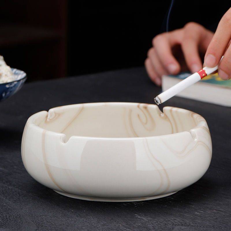 1pc Luxury Marbled Ceramic Ashtray Elegant White Brown and Beige Design with Glossy Finish Ide