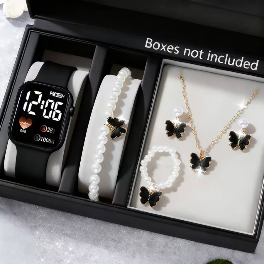 6Pcs Ladies Watch Jewelry Gift Set Square Design