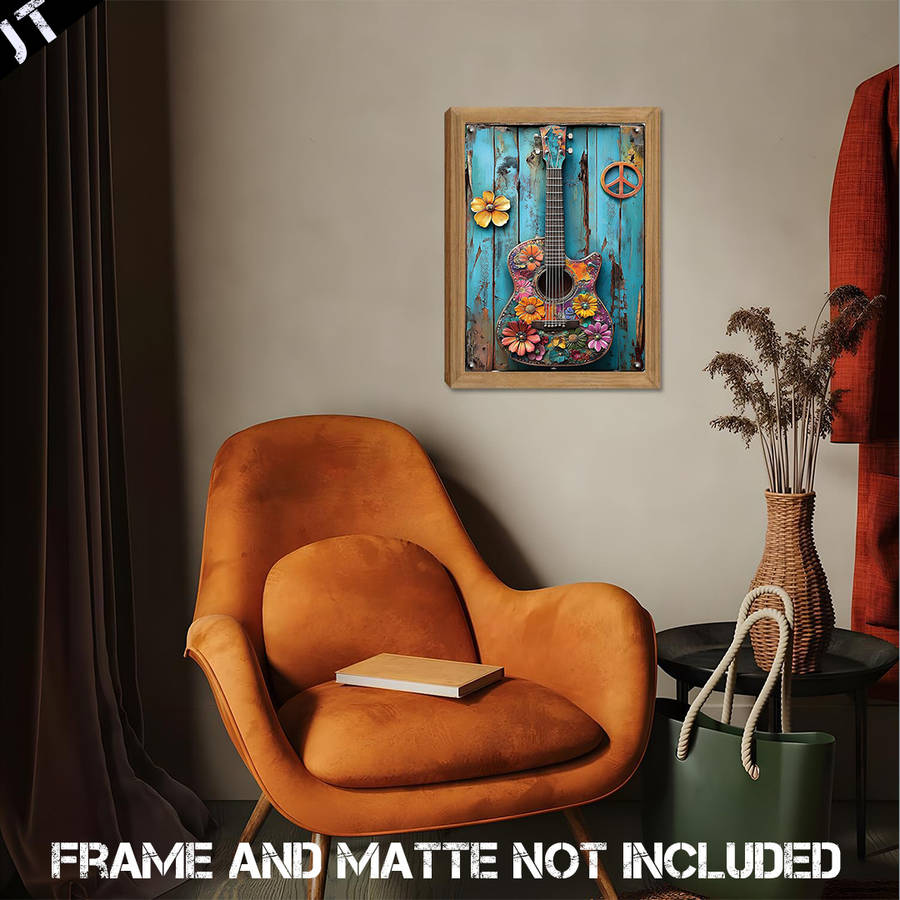 2D Flat  20.32x25.4cm Frameless Guitar Wall Art Retro Wall Decor for Bar Cafe Restaurant Ho
