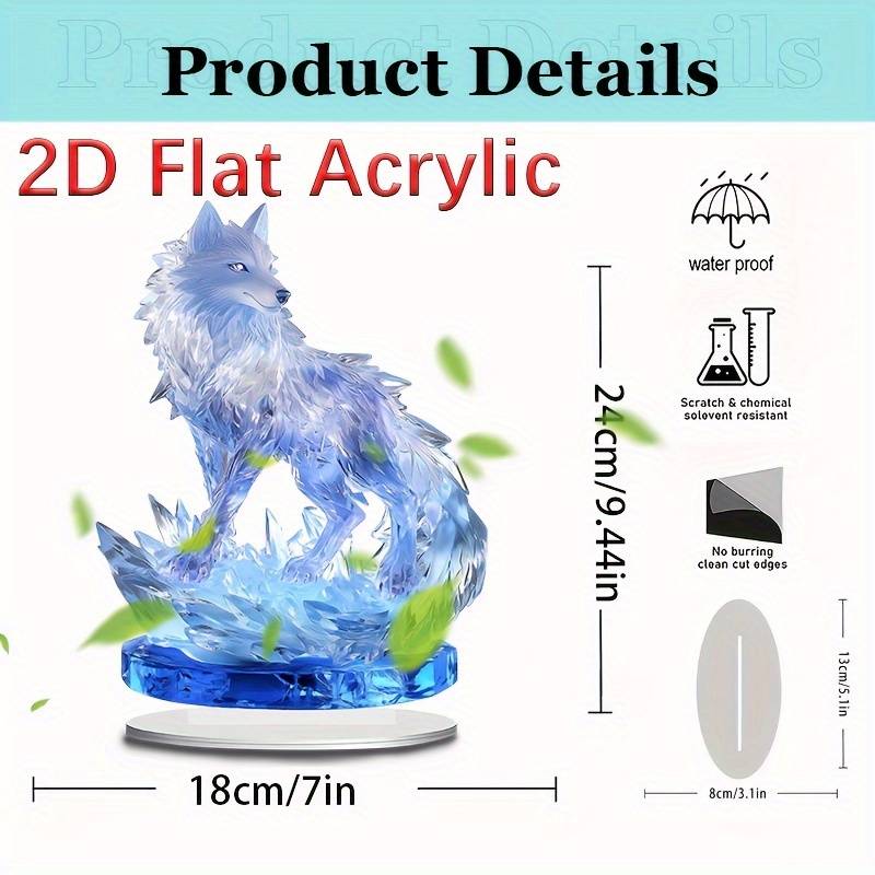 1pc 2D Flat  Acrylic Crystal Wolf Sun Catcher 23.98cm x 17.78cm
