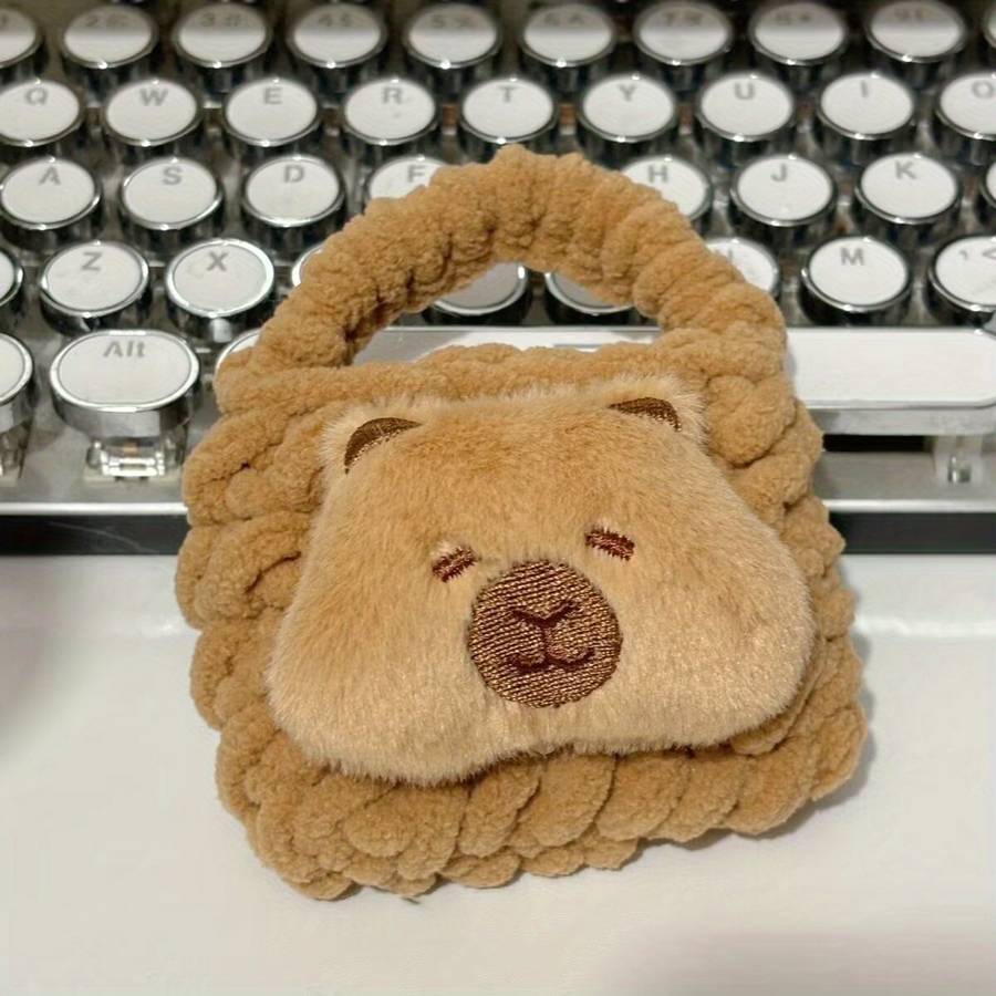 1pc Cute Capybara Cartoon Plush Coin Purse with Keychain Portable Mini Wallet for Earphones and C