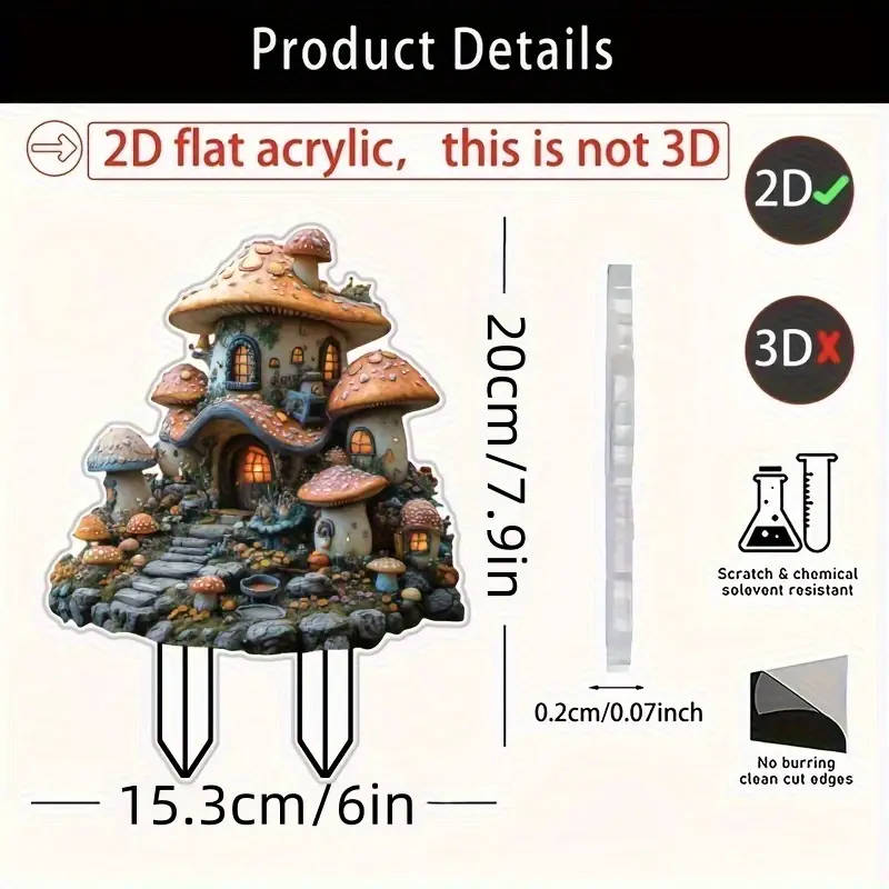 2D Flat Acrylic Bohemian Mushroom House Garden Decoration
