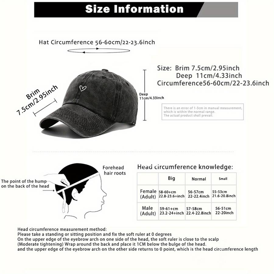 A Unisex Adjustable Baseball Cap With A Heart Pattern Embroidery That Is Washable.