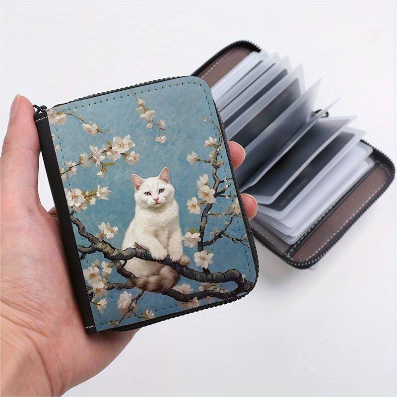 1pc Street Style Faux Leather Wallet with Geometric Cat on Tree Print Lightweight Unlined Zip