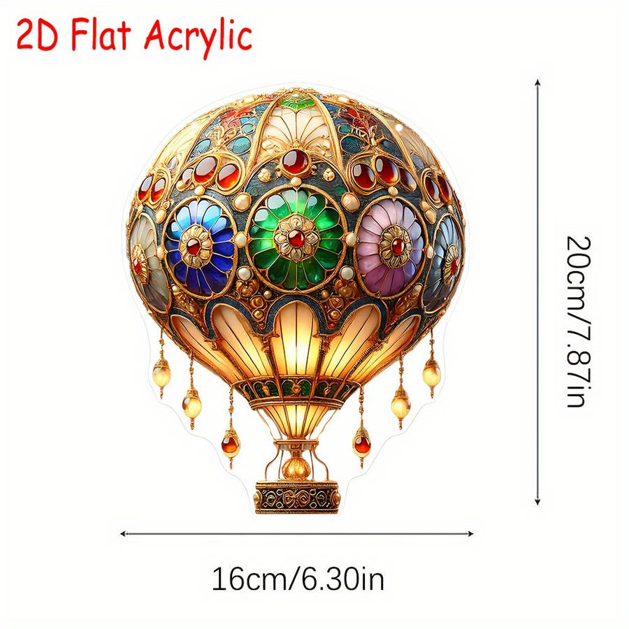 1pc 2D Flat   Acrylic Stained Glass Hot Air Ball Sun Catcher Colorful Festival Animal-Themed