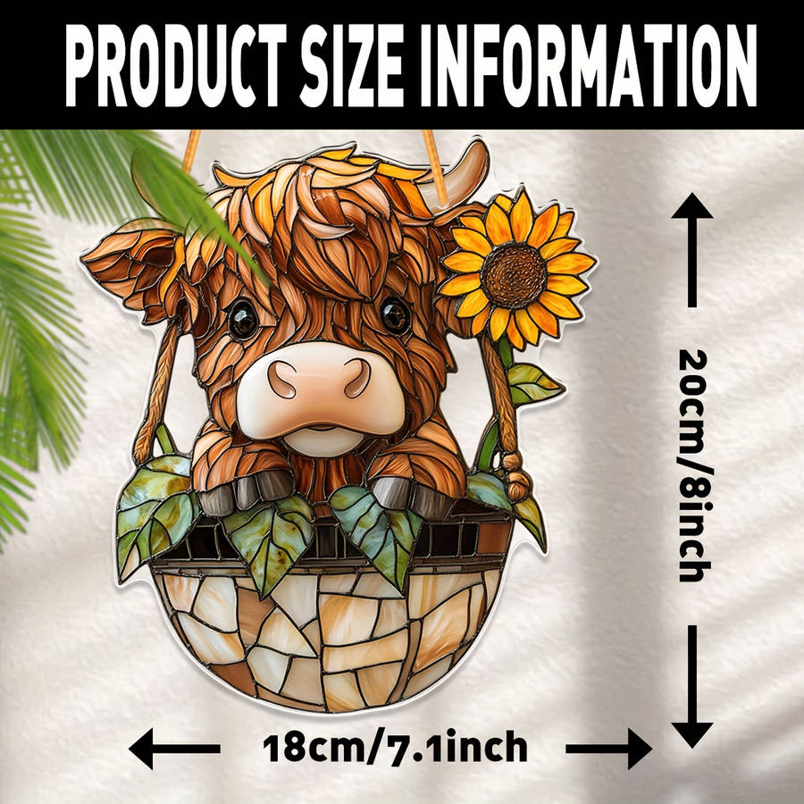 1pc 2D Flat  Highland Cow Acrylic Wall Pediment  Print Farmhouse Window Catchlight 7.1"x8" Ind
