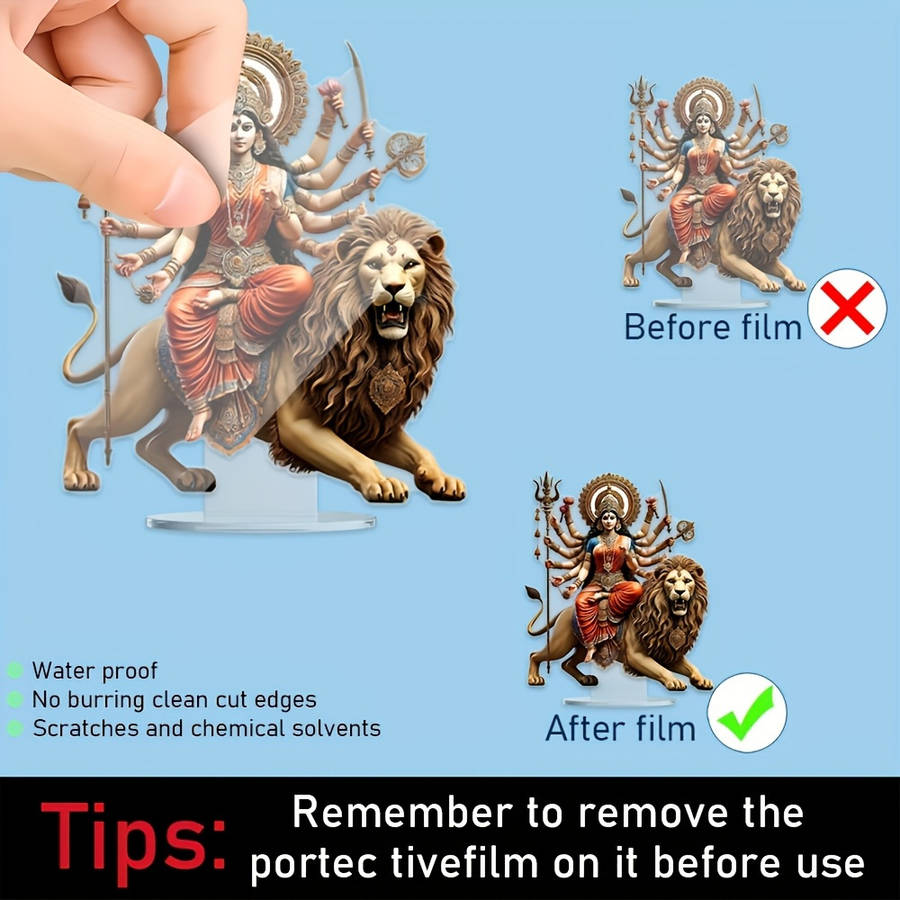 1pc 2D Flat   of Lion Acrylic Statue Durga a Vibrant Multi-Armed Hindu Goddess Symbolizing