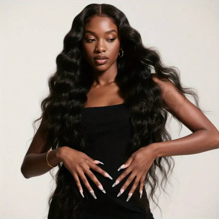 Women's Natural Long Black Brazilian Wet Curl Wig