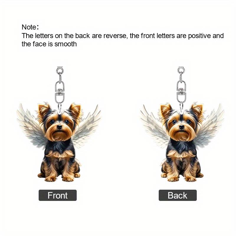 1pc 2D Flat Charming Yorkshire Terrier Acrylic Keychain with Angel Wings Cute  Design Transparent