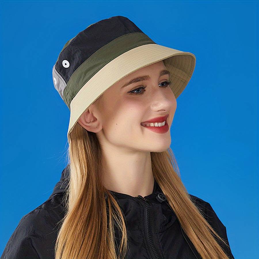 1pc Lightweight Quick-Dry Breathable Bucket Hat for Couples Stylish Color Block Design Adjus