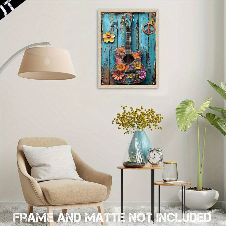 2D Flat  20.32x25.4cm Frameless Guitar Wall Art Retro Wall Decor for Bar Cafe Restaurant Ho