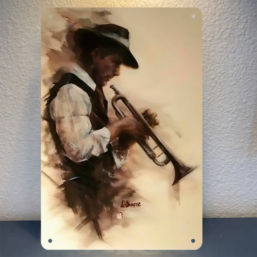 Vintage Abstract Trumpet Player Iron Wall Art Sign 20.32x30.48 cm Rustic Decorative Plaque fo