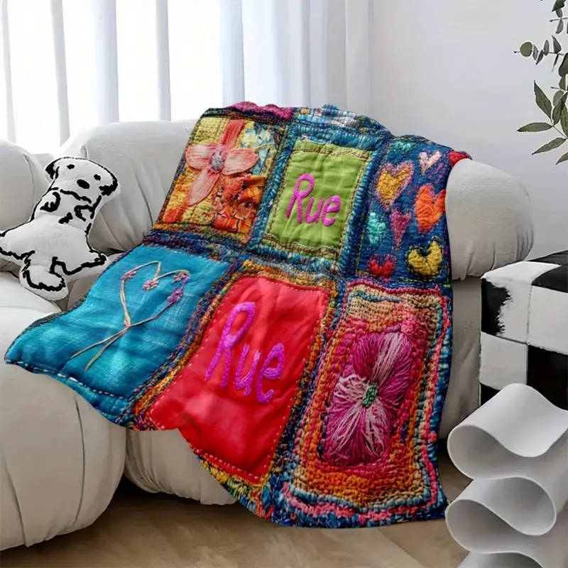 1 x Handmade Vintage Patchwork Flannel Throw Blanket 150*200cm