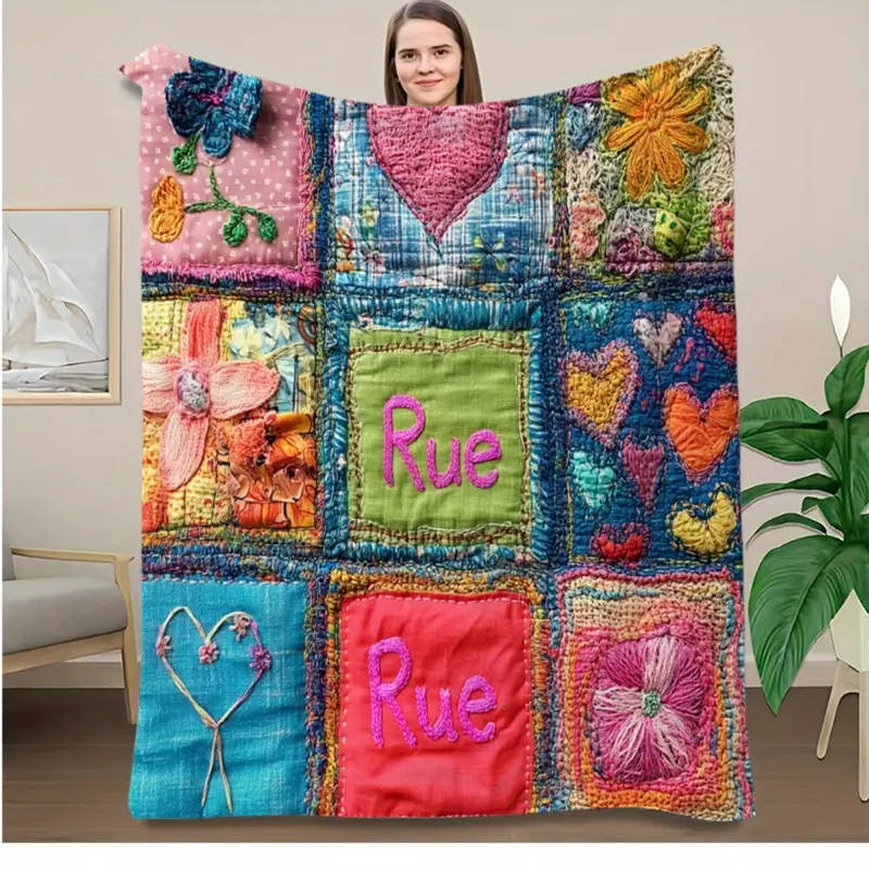 1 x Handmade Vintage Patchwork Flannel Throw Blanket 150*200cm