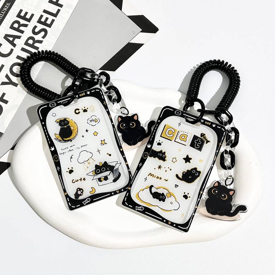 1pc Adorable Star Cat Pendant ID Card Holder with Delicate Spring Rope Accessory Cute and Functio
