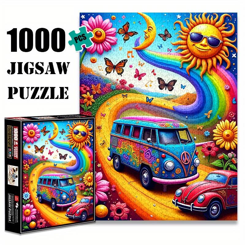 1000pcs Vibrant Rainbow Bus Jigsaw Puzzle Large Colorful Puzzle for Adults Famil