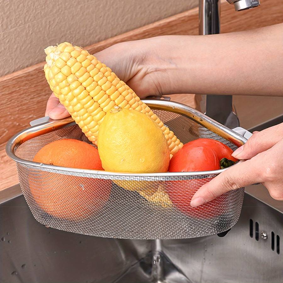 1pc Stainless Steel Sink Strainer Basket Leak-Proof Metal Garbage Filter with Mesh Storage for Fr
