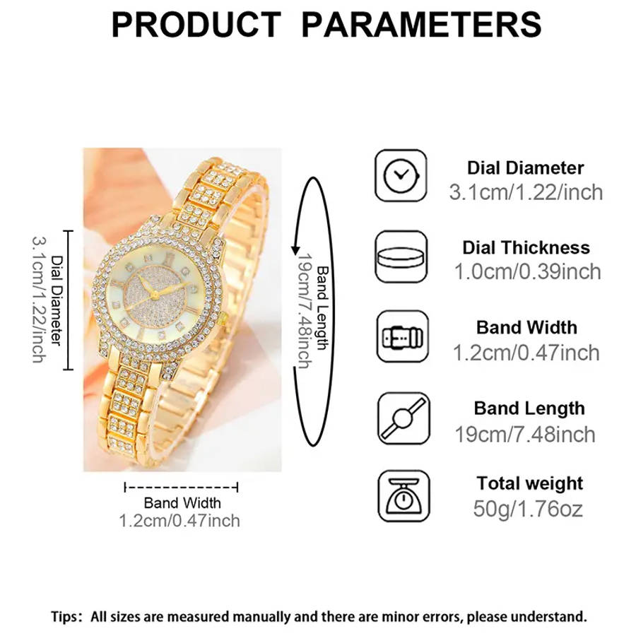 6 Pieces Silver Quartz Watch Jewelry Set