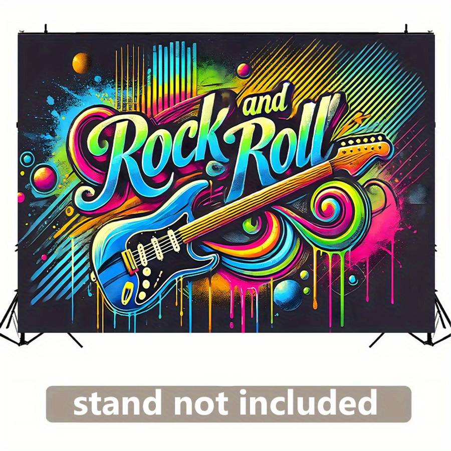 1pc Rock and Roll Vibrant Energy Polyester Backdrop Banner 243.84x182.88cm Wall Decor with Electr