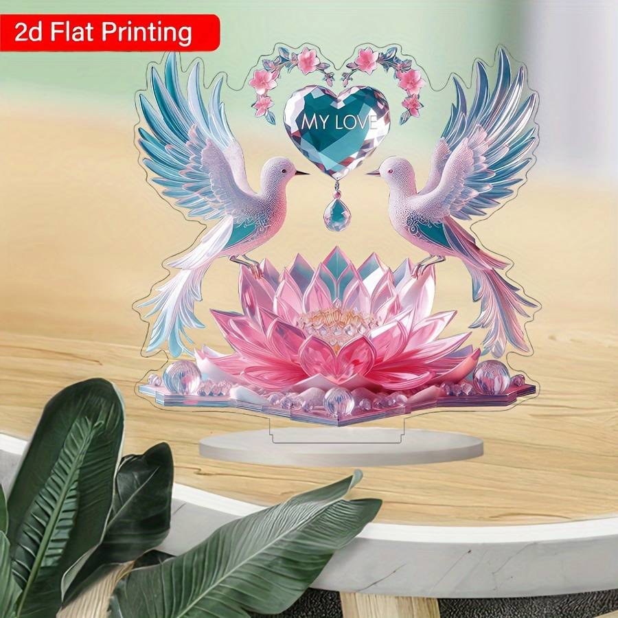 1pc 2D Flat  Printing  Acrylic Desk Decor with Doves Lotus Flower Design Glam Style No
