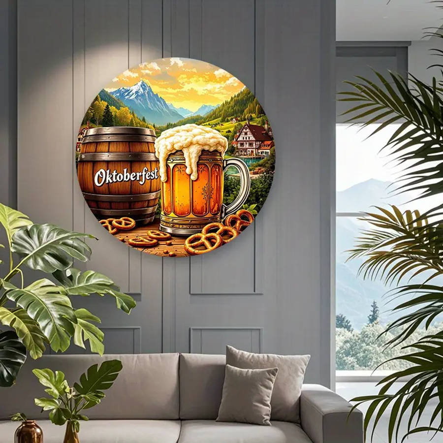 Room Decor Oktoberfest Themed Aluminum Sign 20.32X20.32Cm Rustic Wall Decor