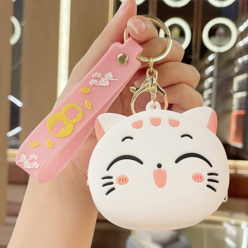 1pc Cute Black Cat Silicone Coin Purse with Keychain C Lightweight Zippered Pouch for Coins Ke