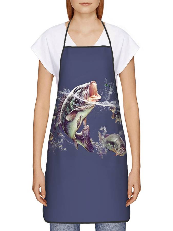 1pc Vintage-Style Fish Pattern Apron for Chefs BBQ Enthusiasts Durable 100% Polyester Easy-Car