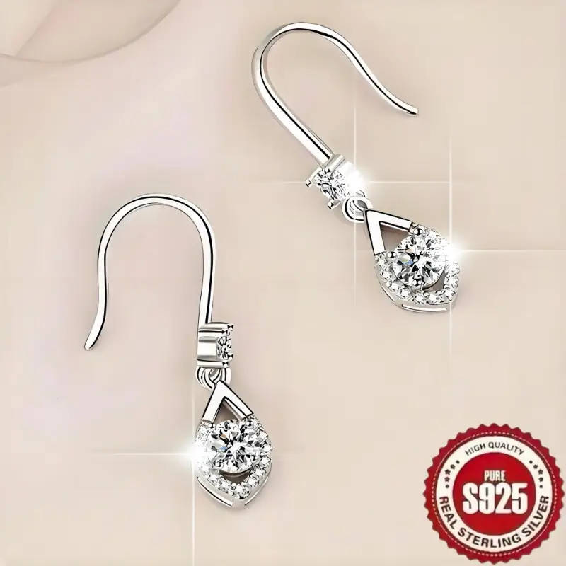 925 Sterling Silver fashion Earrings with inlaid with Round Synthetic Zirconia