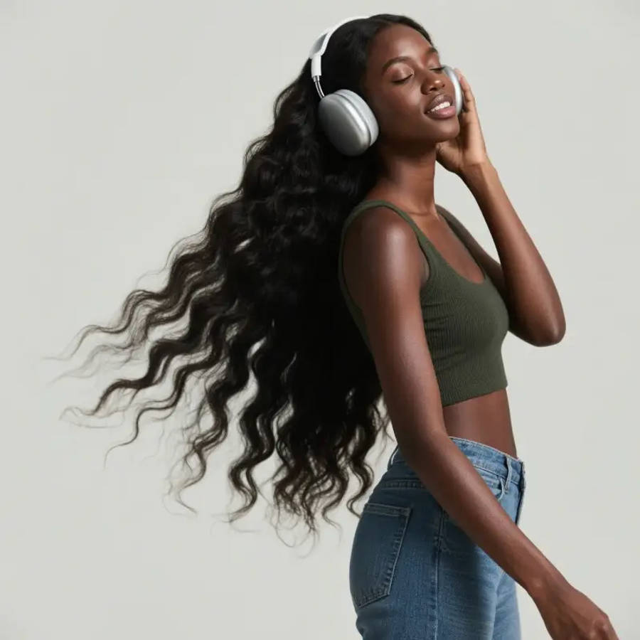 Women's Natural Long Black Brazilian Wet Curl Wig