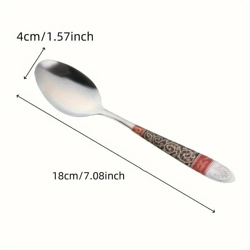 10pcs Elegant Multicolor Stainless Steel Soup Spoons Vintage Print Durable Easy to Clean R