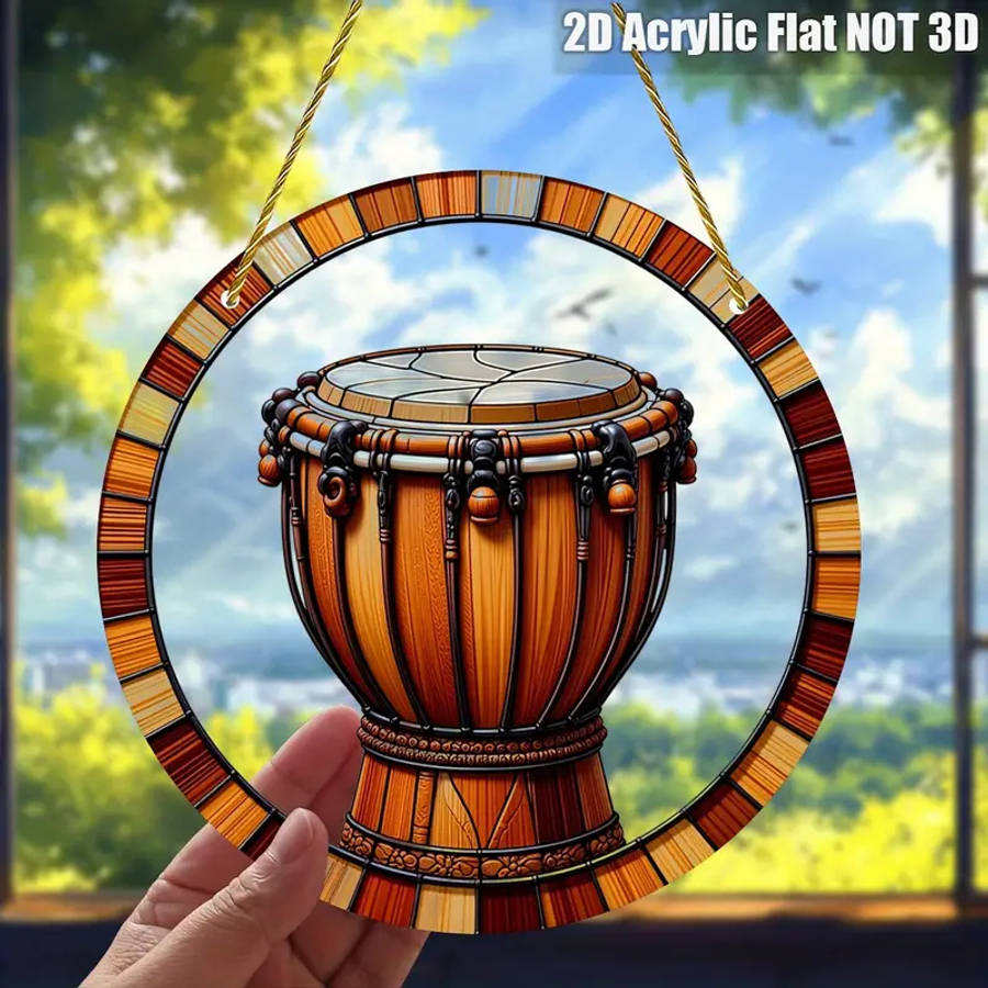 1pc Vintage Style Acrylic Drum Shell Wall Hanging Decor Handcrafted Hardwood Multipurpose No Electri