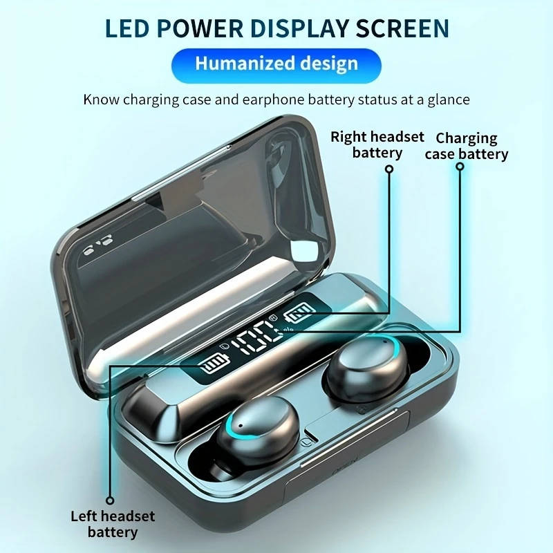 1pc In-Ear TWS F9 Wireless Earbuds with Noise-Canceling HiFi Stereo Sound LED Digital Display Touc