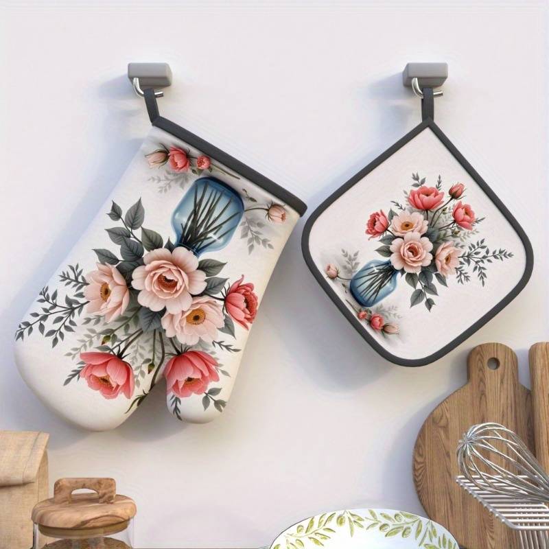 2pcs 26.92x17.02 cm Heat Resistant Oven Mitts And Potholders