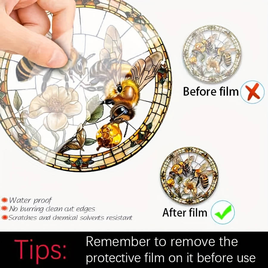 2D Flat 20.32Cm Acrylic Bee And Flower Stained Glass-Style Suncatcher Vibrant Wall Hanging D
