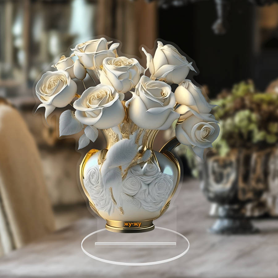1pc 2D Flat  A  Acrylic White Rose Tabletop Decoration Measuring 18.01 cm by 16.69 cm a Versa