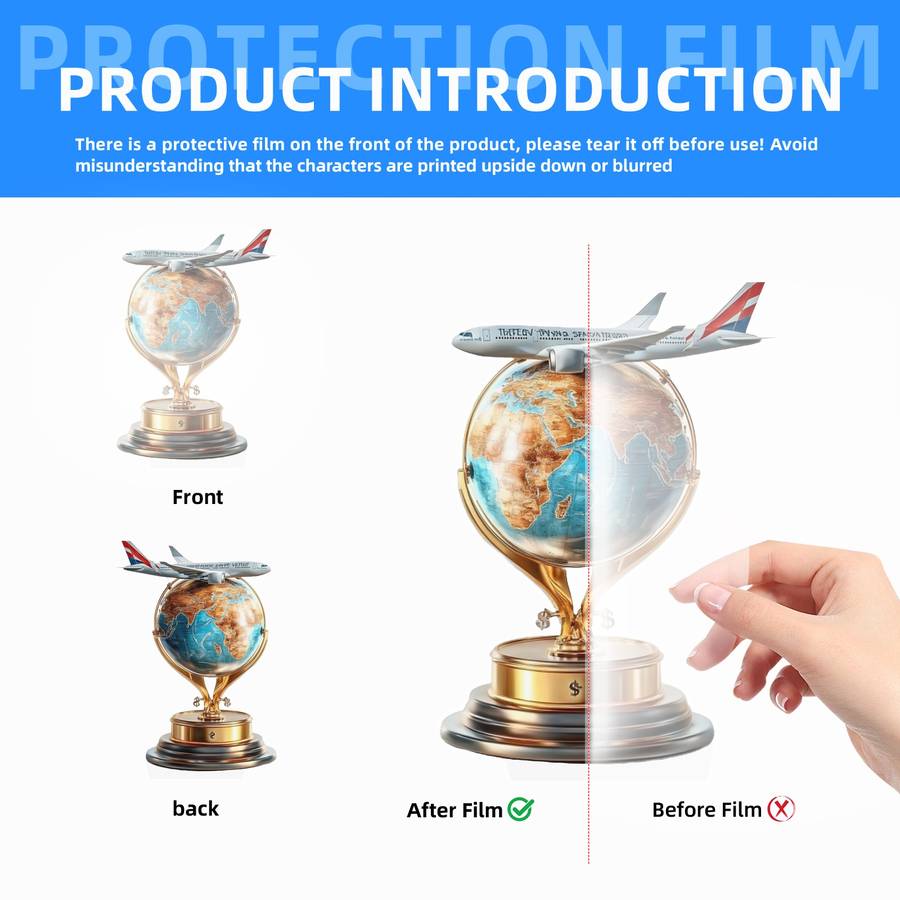 1pc 2D Flat    8-Inch Acrylic Earth Globe with Airplane Bohemian Style  Decor
