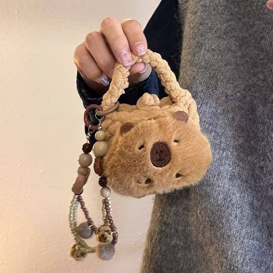 1pc Cute Capybara Cartoon Plush Coin Purse with Keychain Portable Mini Wallet for Earphones and C